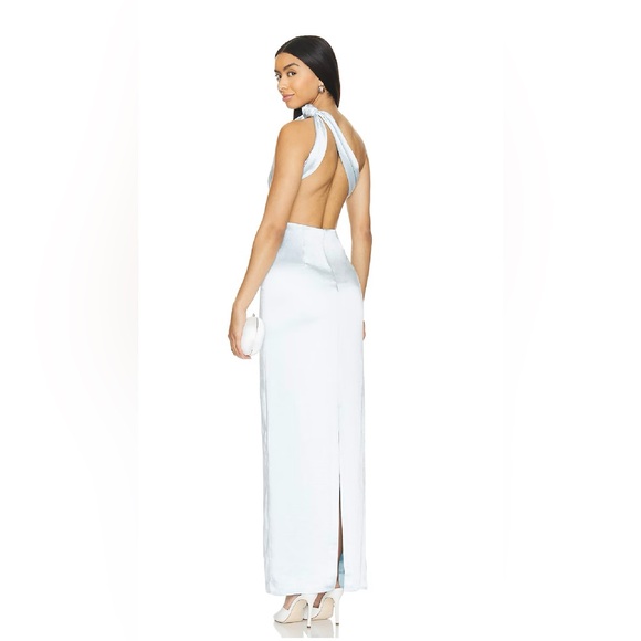 Baby Blue satin one shoulder open back long gown S wedding guest gala formal - Picture 5 of 15